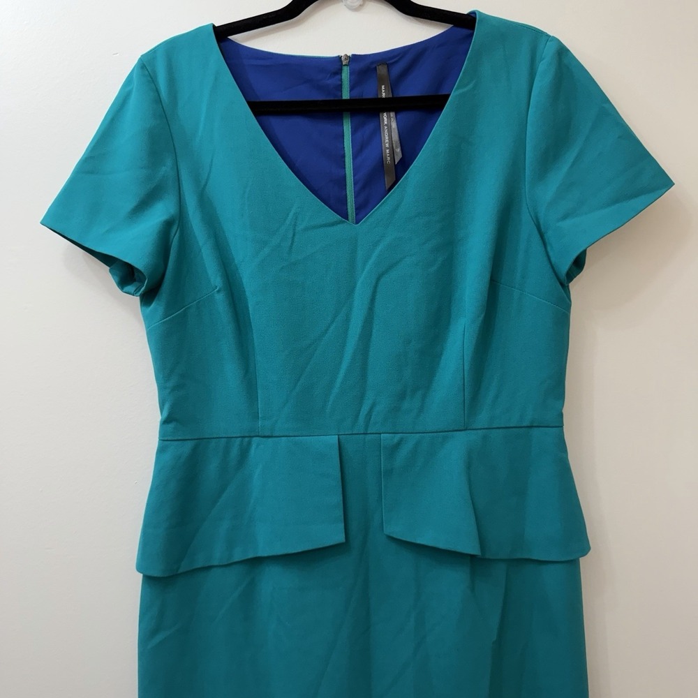 Marc New York Women's Turquoise Dress 12 V Neck Peplum Short Sleeves Work Wear